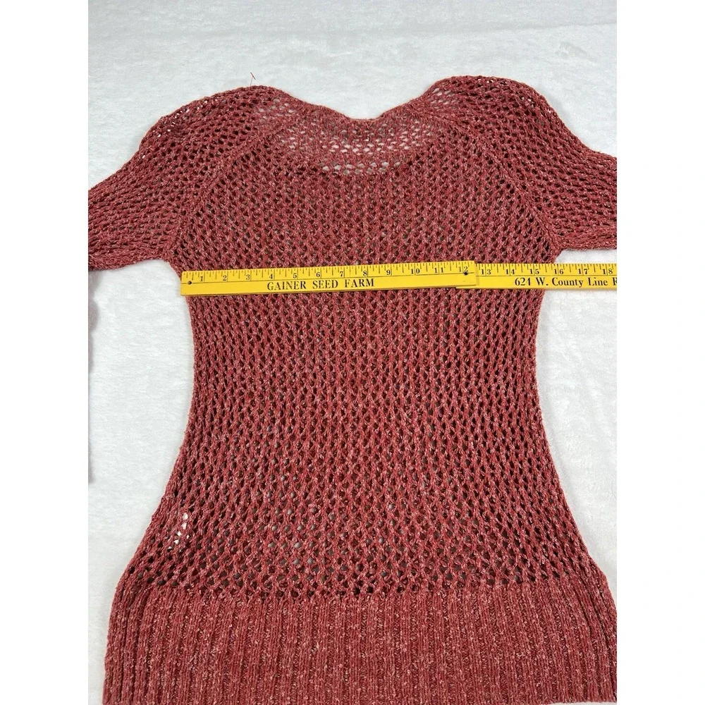 Lucky Brand Womens M Rust Terracotta Open Knit‎ Crochet V-Neck Sweater Pullover